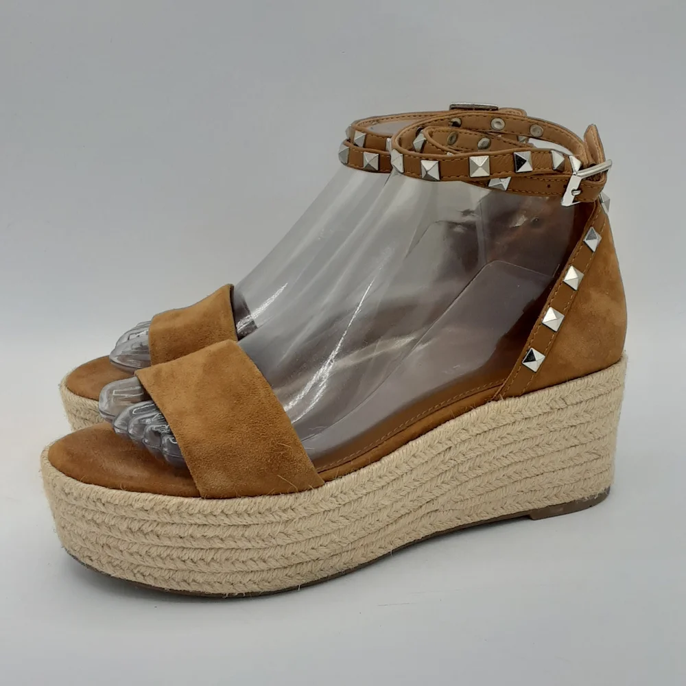 Marc Fisher Jazlyn Boho Espadrille Wedge Sandal With Studded Suede Ankle Straps.
